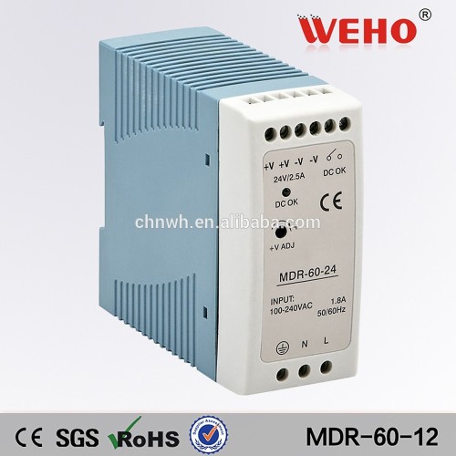 Plastic 60w Singe output Din rail power supply 12volt 5amps