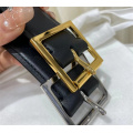 Gold Silver Square Buckle Classic Black Leather Belt
