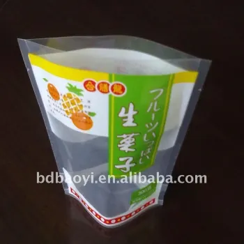 stand up plastic packaging bag for snack with bottom gusset