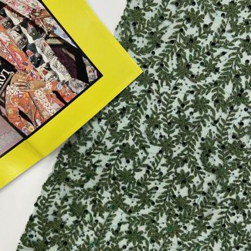 Atrovirens Leaves Sequins Embroidery Fabric