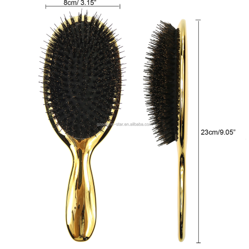 Bamboo Paddle Brush gold oval design wild boar mixed nylon brush Factory