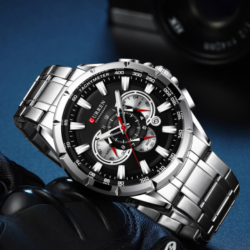 Stainless Steel Band Wristwatch with Big Dial Quartz Movement