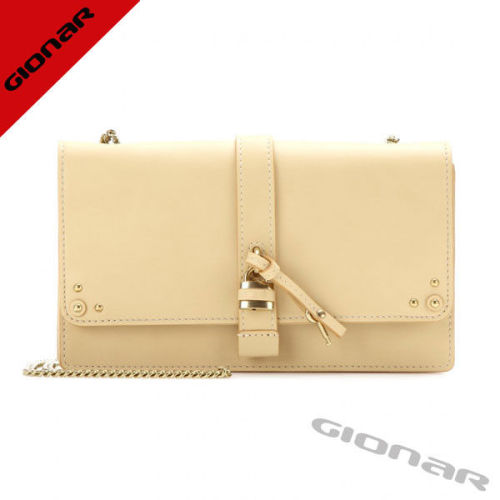 Beige Ladies Leather Wallets With Chain Shoulder Strap , Female Leather Wallets