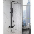 Europe 8" Matte Black Square Exposed Surface Mounted Chrome Brass Thermostatic Bath Shower Set