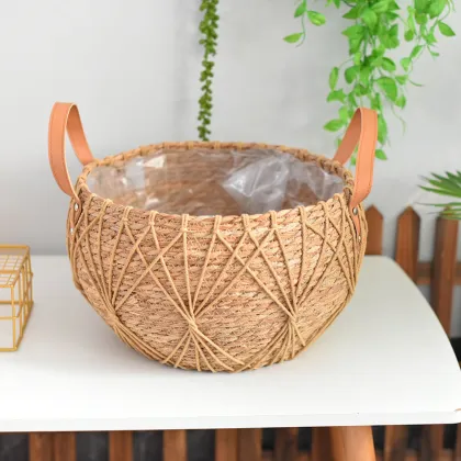 Stylish Grass Woven Flower Pots and Baskets for Balcony Gardens
