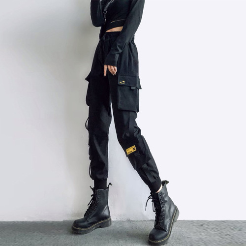 Women's Overalls Black Pants Punk Style Custom Wholesale