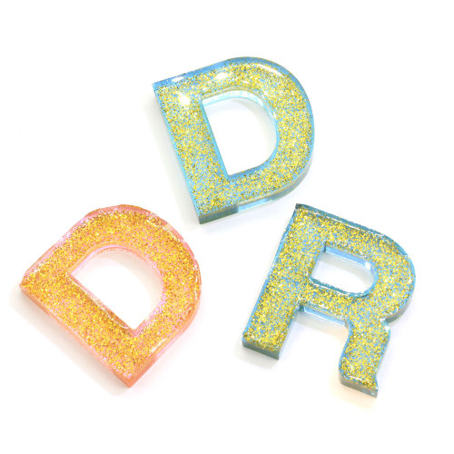 Factory New Arrive Resin Flat Alphabet Letter Beads Charms Kawaii Gold Glitter Filled Letter Alphabet Beads Jewelry Making DIY