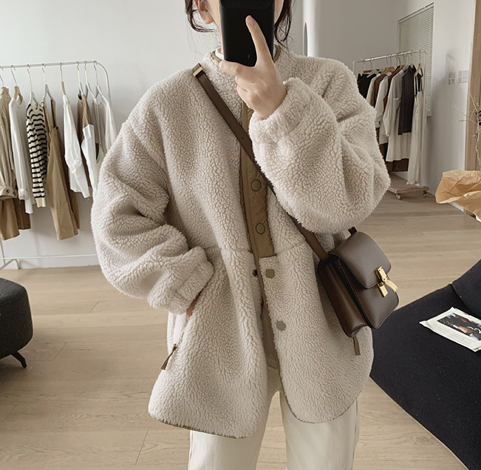 manteau de laine d'agneau d'automne et d'hiver pour femmes