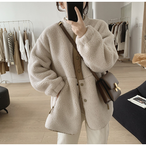 manteau de laine d'agneau d'automne et d'hiver pour femmes