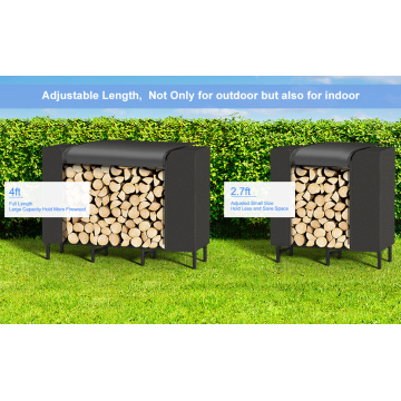 Black Firewood Rack Outdoor with Rainproof Cover