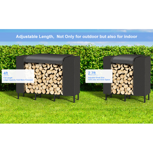 Black Firewood Rack Outdoor with Rainproof Cover