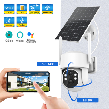 Caméra de sécurité solaire ICSEE PIR - Panneau solaire 5W, 4MP HD, étanche, 4G et WiFi