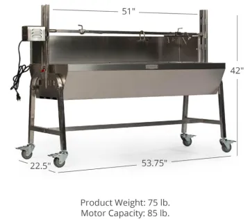Large Steel BBQ Grill with Rotisserie: Perfect for Pig, Lamb, Chicken, and More on Charcoal