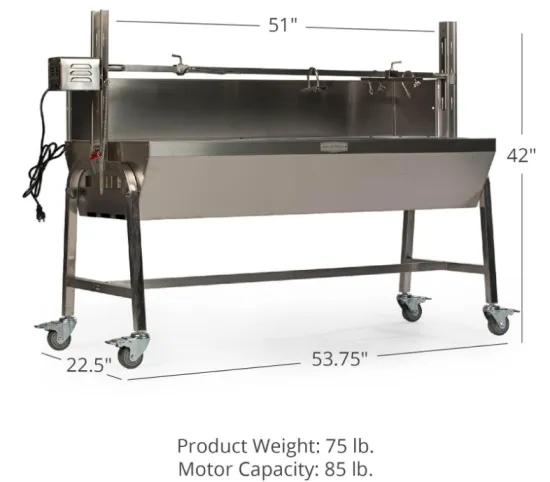 Large Steel BBQ Grill with Rotisserie: Perfect for Pig, Lamb, Chicken, and More on Charcoal