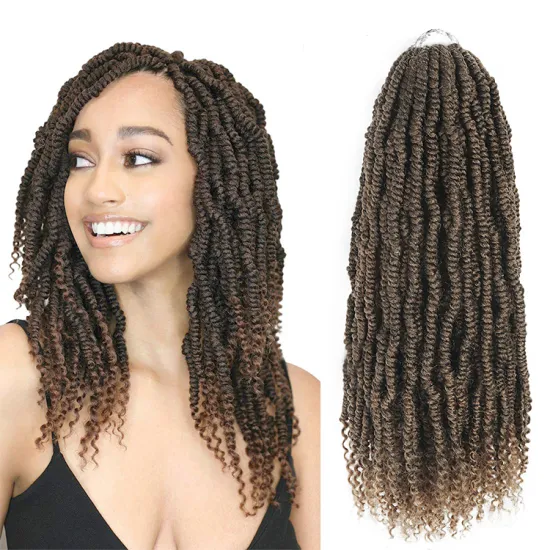 Synthetic brown Bomb twist with curly ends Braids pre stretch Spring passion twist Crochet Hair Extension for women