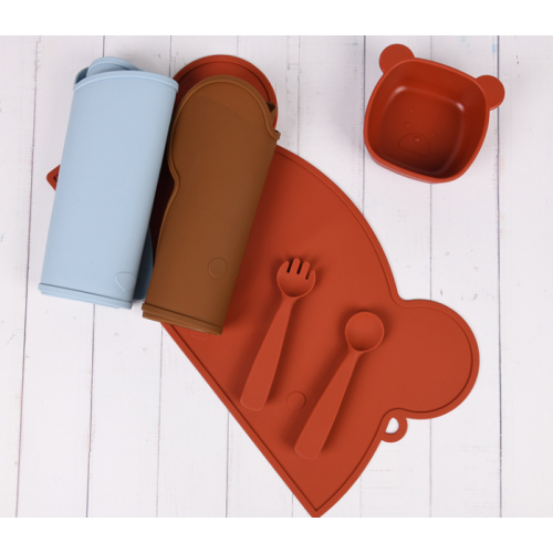 Placemat de silicone em forma de urso por atacado para crianças