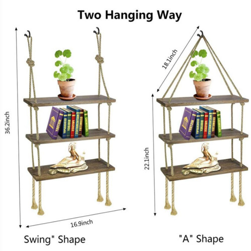 Home Decor Wall Hanging Shelf Rack With Rope