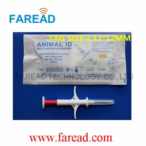 RFID glass chip 134.2khz 2.12x12mm FDX-B animal pet ID microchip injector for dog cat horse cattle