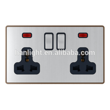 UK type 2 gang switched multi function socket with neon