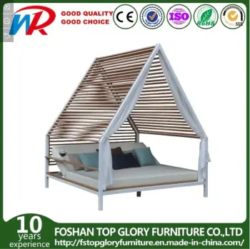 Outdoor Aluminum Daybed with Cushion Garden Polywood Sunbed Hotel Double-Bed with Curtains Modern Daybed Patio Furniture
