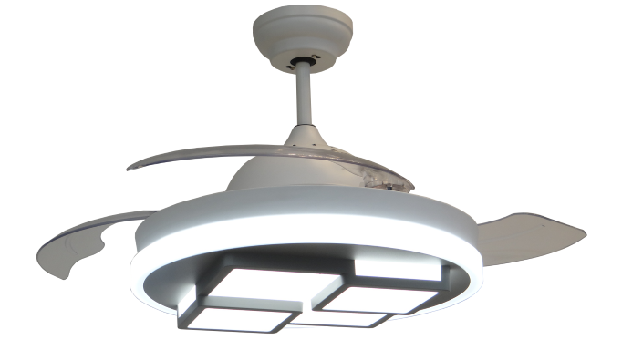 Modern Retractable Ceiling Fan with Square LED Module