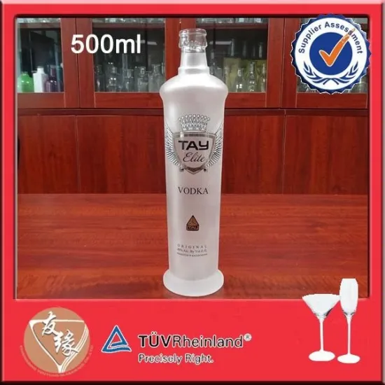 Top quality frosting empty 500ml glass bottle gin with label