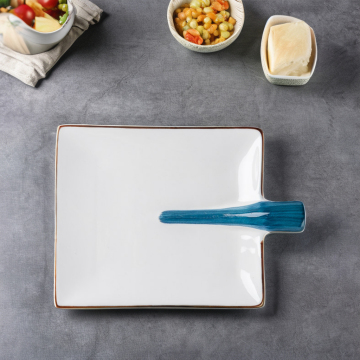 Ceramic Plates with Light Blue Edge for Western Dishes