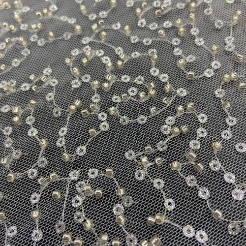 Elegant Line Design Of Beads Sequins Embroidery Fabric
