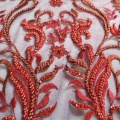 Hot Red Pearl Beaded Lace