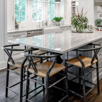 Hot Sale: Marble Kitchen Countertop with Sink & Wooden Island Table with Custom Cabinets