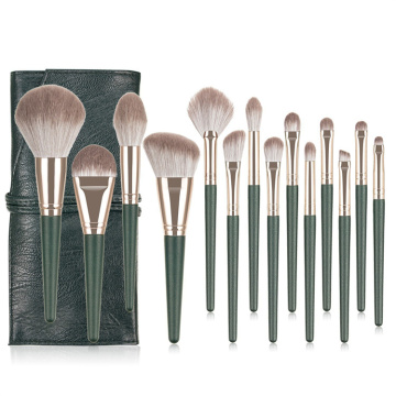 Ensemble de brosses de maquillage en plastique vert végétalien personnalisé - Ensembles de pinceaux cosmétiques en vente en gros de 14 PCS