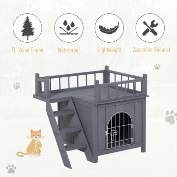 2-Story Indoor/Outdoor Wood Cat Dog House Cage