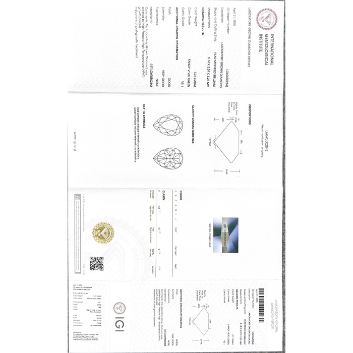 Vivid Green Lab Diamond 1.01CT vs1 Pear Cut
