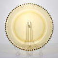 Gold Beaded Amber Colored Glass Charger Dish Plates