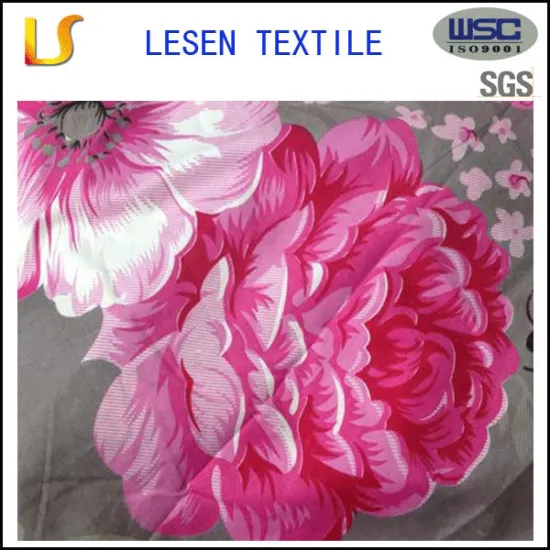 Printing polyester peachs skin fabric,bedclothes,bedding fabric textile with red flower design