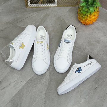 Golden Shoes Embroidery patch Butterfly Woman Fashion White