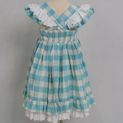 Boutique Girls Cotton Linen Checked Skirt Girl Dress