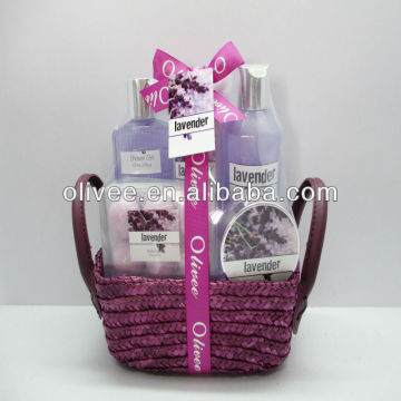 Lavender wheat straw basket bath set for sale
