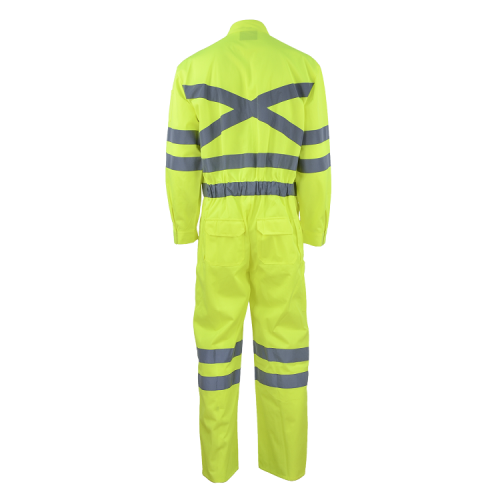 Pakaian Kerja Fluorescent Green Coverall Dengan Pita Reflektif