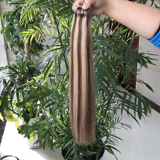 african american human tape hair extensions, 100% virgin remy highlight hair color 4/613 tape in extensions human hair