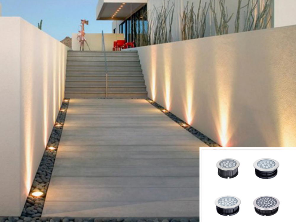 Buried lights for garden stone paths