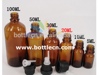 glass bottles, amber glass dropper bottles with tamper evident caps and orifice reducers