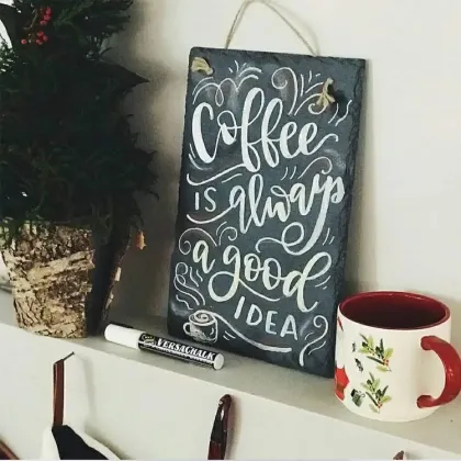 Hanging Slate Chalk Board with Silk Ribbon for Home and Wedding