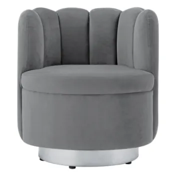 Modern Stainless Steel Base Gray Velvet Tufted Channel Back Accent Chair - Search Engine
