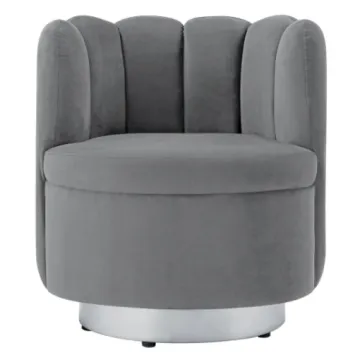 Modern Stainless Steel Base Gray Velvet Tufted Channel Back Accent Chair - Search Engine