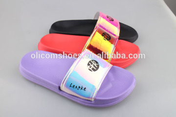 OEM custom EVA slippers shining pu Kids slippers, bling bling shining kid Good color slippers