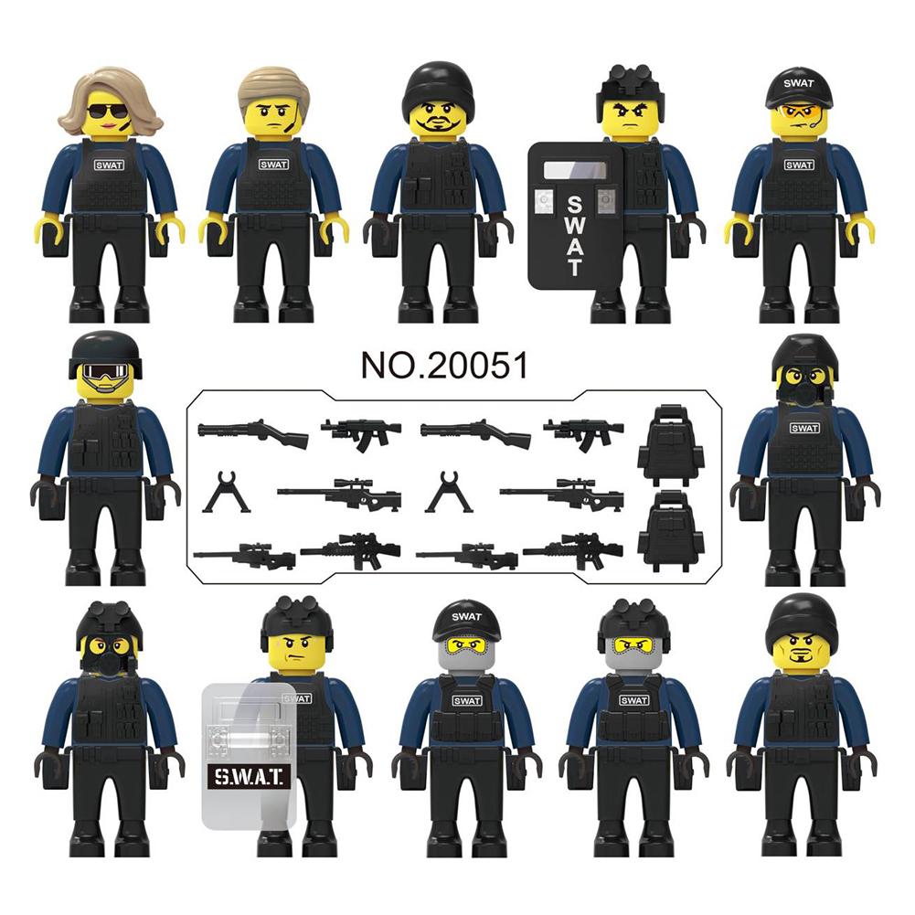 12PCS/Set Police City Dolls Armed Building Blocks with A Variety of Shapes and Scenes for Children Kids Toys