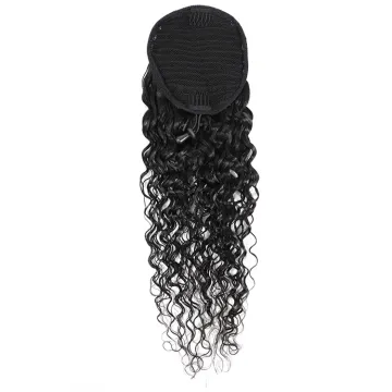Quality Brazilian Remy 1b# Water Wave Human Hair Drawstring Ponytail, Wrap Around Ponytail Hair Extensions, Ponytail Human Hair