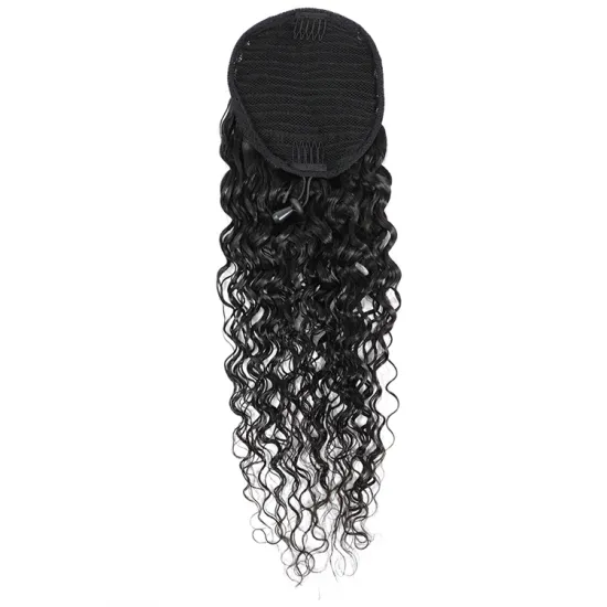 Quality Brazilian Remy 1b# Water Wave Human Hair Drawstring Ponytail, Wrap Around Ponytail Hair Extensions, Ponytail Human Hair