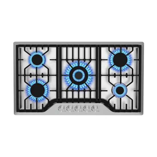 Stainless Steel Built-In 5 Burner Gas Cooktop with Enamel Pan Support